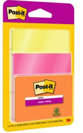 Post-it® Super Sticky Notes, Verschiedene Farben und Größen, 76 mm x 76 mm, 45 Blatt/Block, 3 Blöcke/Packung, 100% PEFC SGSCH-PEFC-COC-110078
