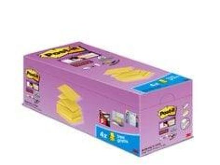 Post-it® Super Sticky Z-Notes, Gelb, 76 mm x 76 mm, Promotion, 90 Blatt/Block, 16 Blöcke + 4 Gratis/Packung, 100% PEFC SGSCH-PEFC-COC-110078