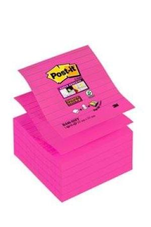 Post-it® Super Sticky Notes im Großformat, fuchsia, liniert, 101 mm x 101 mm, 45 Blatt/Block, 5 Blöcke/Packung