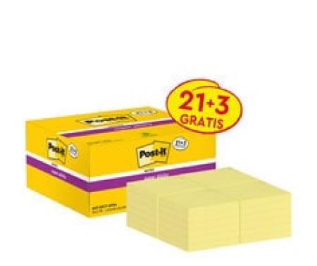 Post-it® Super Sticky Notes, Gelb, 47.6 mm x 47.6 mm, Promotion, 90 Blatt/Block, 21 Blöcke + 3 Gratis/Packung, 100% PEFC SGSCH-PEFC-COC-110078
