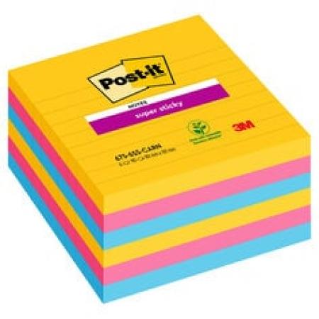 Post-it® Super Sticky Notes im Großformat, Carnival Collection, Liniert, 101 mm x 101 mm, 90 Blatt/Block, 6 Blöcke/Packung, 100% PEFC SGSCH-PEFC-COC-110078