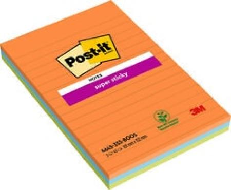 Post-it® Super Sticky Notes im Großformat, Boost Collection, Liniert, 101 mm x 152 mm, 45 Blatt/Block, 3 Blöcke/Packung, 100% PEFC SGSCH-PEFC-COC-110078