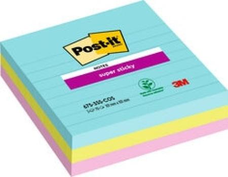 Post-it® Super Sticky Notes im Großformat, Cosmic Collection, Liniert, 101 mm x 101 mm, 70 Blatt/Block, 3 Blöcke/Packung, 100% PEFC SGSCH-PEFC-COC-110078