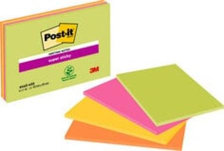 Post-it® Super Sticky Notes im Großformat, Verschiedene Farben, 101 mm x 152 mm, 45 Blatt/Block, 4 Blöcke/Packung, 100% PEFC SGSCH-PEFC-COC-110078