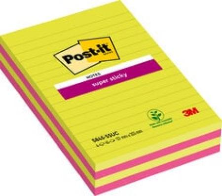 Post-it® Super Sticky Notes im Großformat, Verschiedene Farben, Liniert, 127 mm x 203 mm, 45 Blatt/Block, 4 Blöcke/Packung, 100% PEFC SGSCH-PEFC-COC-110078