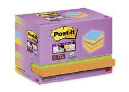 Post-it® Super Sticky Notes, Verschiedene Farben, 47.6 mm x 47.6 mm, 90 Blatt/Block, 16 Blöcke/Packung, 100% PEFC SGSCH-PEFC-COC-110078