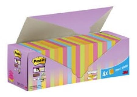 Post-it® Super Sticky Z-Notes, Verschiedene Neonfarben, 76 mm x 76 mm, Promotion, 90 Blatt/Block, 20 Blöcke + 4 Gratis/Packung, Kartonverpackung, 100% PEFC SGSCH-PEFC-COC-110078