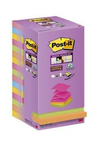Post-it® Super Sticky Z-Notes, farbig, 76 mm x 76 mm, Kartonverpackung mit 16 Blöcken