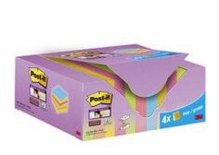 Post-it® Super Sticky Notes, Verschiedene Farben, 47.6 mm x 47.6 mm, 90 Blatt/Block, 24 Blöcke/Packung, 100% PEFC SGSCH-PEFC-COC-110078