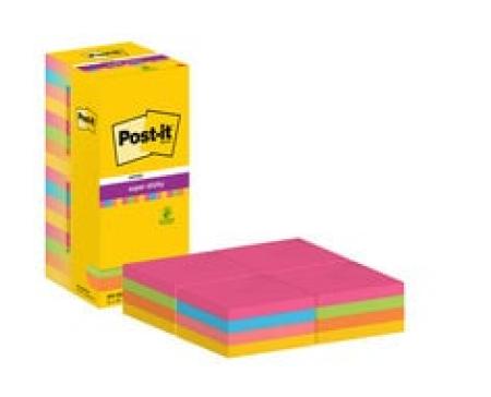 Post-it® Super Sticky Notes, Verschiedene Farben, 76 mm x 76 mm, 90 Blatt/Block, 16 Blöcke/Packung, 100% PEFC SGSCH-PEFC-COC-110078