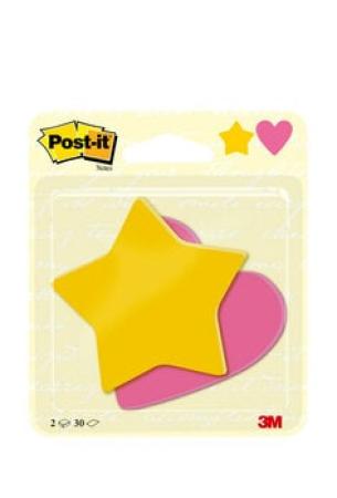 Post-it® Notes In Stanzform, Stern und Herz, Rosa und Gelb, 70 mm x 72 mm, 30 Blatt/Block, 2 Blöcke/Packung, 100% PEFC SGSCH-PEFC-COC-110078