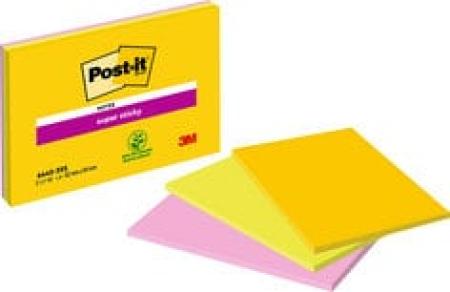 Post-it® Super Sticky Notes im Großformat, Verschiedene Farben, 152 mm x 101 mm, 45 Blatt/Block, 3 Blöcke/Packung, 100% PEFC SGSCH-PEFC-COC-110078