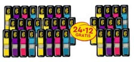 Post-it® Index Mini Promo-Pack, gelb, lila, pink, blau, 11.9 mm x 43.2 mm, 36 x 35 Haftstreifen