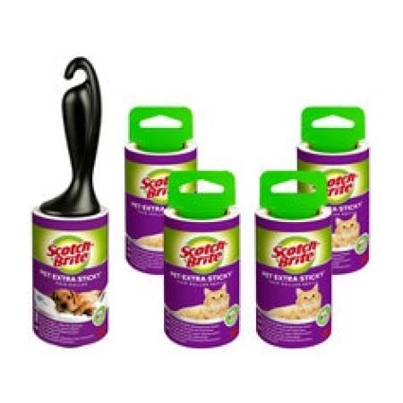 Scotch-Brite™ Pet Extra Sticky* Tierhaar-Roller, 48 Blatt + 4 Scotch-Brite™ Pet Extra Sticky* Tierhaar-Ersatzrollen, 48 Blatt, 5/Packung