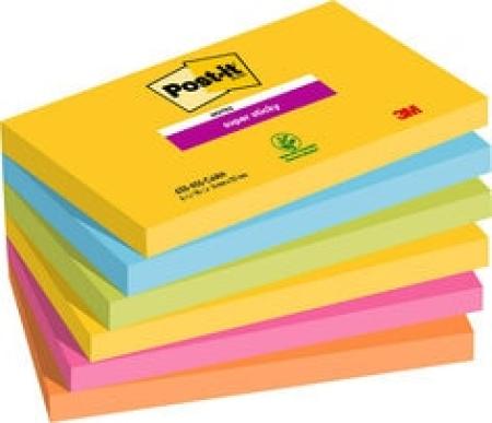 Post-it® Super Sticky Notes, Carnival Collection, 76 mm x 127 mm, 90 Blatt/Block, 6 Blöcke/Packung, 100% PEFC SGSCH-PEFC-COC-110078