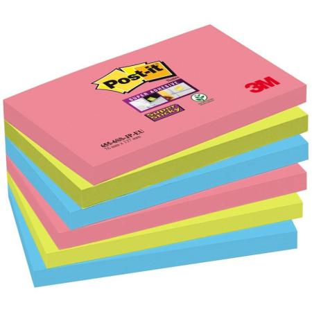 Post-it® Super Sticky Notes, Bora Bora Collection, 76 mm x 127 mm, 6 Blöcke, 100% PEFC SGSCH-PEFC-COC-110078