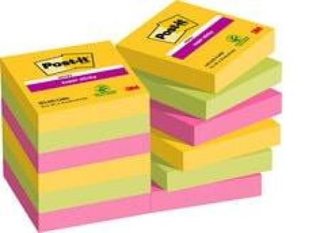 Post-it® Super Sticky Notes, Carnival Collection, 47.6 mm x 47.6 mm, 12 Blöcke à 90 Blatt