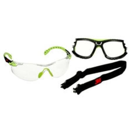 3M™ Solus™ 1000 Schutzbrille, grün/schwarze Bügel, Scotchgard™ Anti-Fog-/Antikratz-Beschichtung (K&N), transparente Scheibe, TPE-Dichtung und Kopfband, S1201SGAF-TSKT-EU, 20 pro Packung