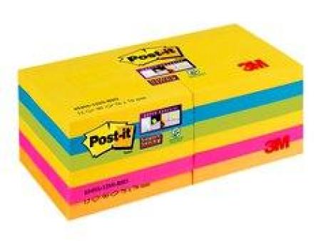 Post-it® Super Sticky Notes, Carnival Collection, 76 x 76 mm, 12 Blöcke à 90 Blatt