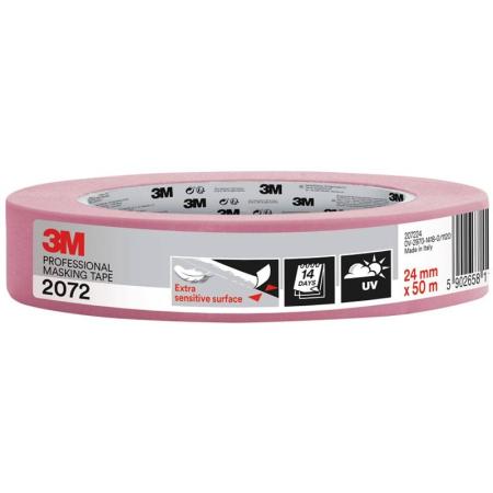 3M™ Malerabdeckband 2072 für besonders empfindliche Oberflächen, pink, 24 mm x 50 m, 1 Rolle/Packung