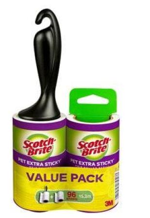Scotch-Brite™ Pet Extra Sticky* Roller für Tierhaare + Pet Extra Sticky* Ersatzrolle für Tierhaare, jeweils 48 Blatt, 2/Packung