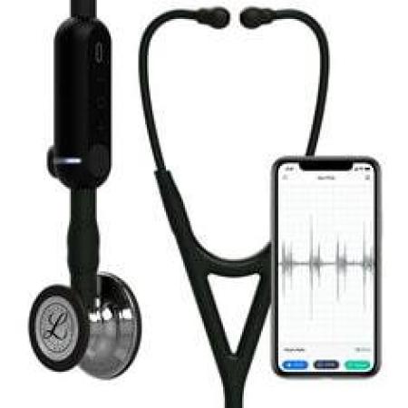 3M™ Littmann® CORE Digital-Stethoskop, hochglanzpoliertes Bruststück, schwarzer Schlauch, Schauchanschluss und Ohrbügel, 69 cm,