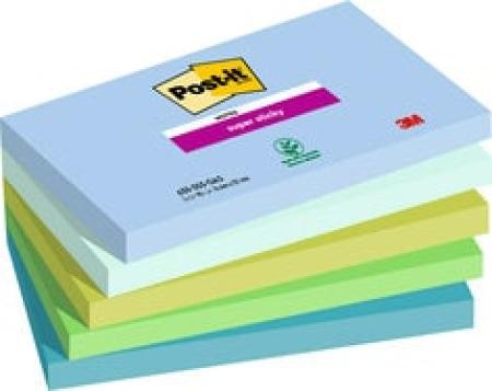 Post-it® Super Sticky Notes, Oasis Collection, 76 mm x 127 mm, 90 Blatt/Block, 5 Blöcke/Packung, 100% PEFC SGSCH-PEFC-COC-110078