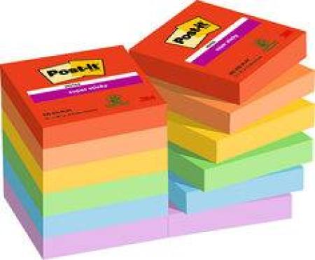 Post-it® Super Sticky Notes, Playful Collection, 47,6 mm x 47,6 mm, 12 Blöcke à 90 Blatt