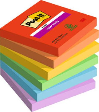 Post-it® Super Sticky Notes, Playful Collection, 76 mm x 76 mm, 90 Blatt/Block, 6 Blöcke/Packung, 100% PEFC SGSCH-PEFC-COC-110078