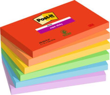 Post-it® Super Sticky Notes, Playful Collection, 76 mm x 127 mm, 90 Blatt/Block, 6 Blöcke/Packung, 100% PEFC SGSCH-PEFC-COC-110078