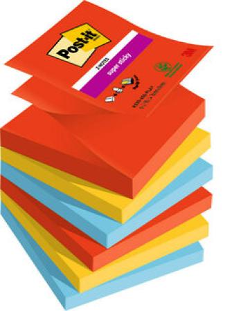 Post-it® Super Sticky Z-Notes, Playful Collection, 76 mm x 76 mm, 90 Blatt/Block, 6 Blöcke/Packung, 100% PEFC SGSCH-PEFC-COC-110078