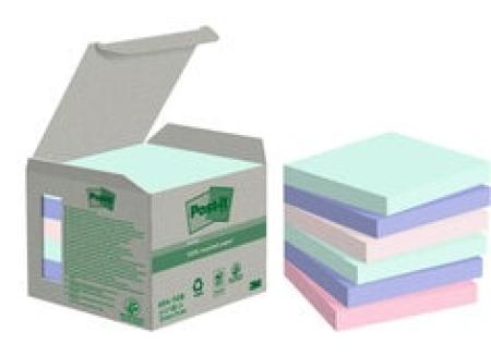 Post-it® Recycling Notes, Verschiedene Farben, 76 mm x 76 mm, 100 Blatt/Block, 6 Blöcke/Packung, 100% PEFC Recycled SGSCH-PEFC-COC-110078