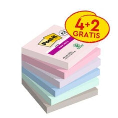 Post-it® Super Sticky Notes, Soulful Collection, 76 mm x 76 mm, Promotion, 90 Blatt/Block, 4 Blöcke + 2 Gratis/Packung, 100% PEFC SGSCH-PEFC-COC-110078