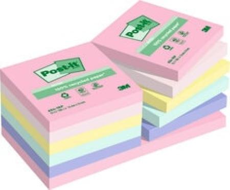 Post-it® Recycling Notes, farbig, 76 mm x 76 mm, 12 Blöcke á 100 Blatt, 100% PEFC Recycled SGSCH-PEFC-COC-110078