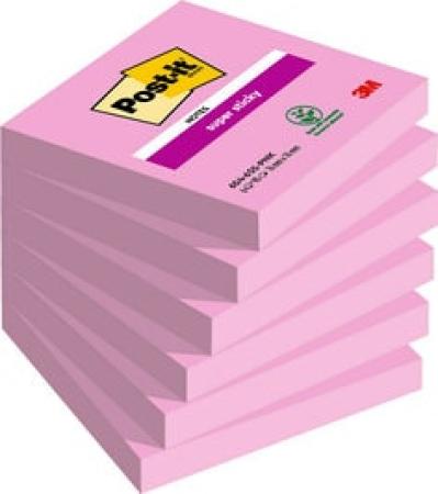 Post-it® Super Sticky Notes, Pink, 76 mm x 76 mm, 90 Blatt/Block, 6 Blöcke/Packung, 100% PEFC SGSCH-PEFC-COC-110078