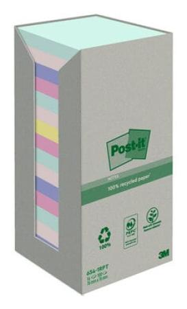 Post-it® Recycling Notes, Verschiedene Farben, 76 mm x 76 mm, 100 Blatt/Block, 16 Blöcke/Packung, 100% PEFC Recycled SGSCH-PEFC-COC-110078