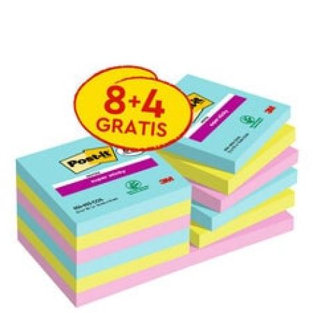 Post-it® Super Sticky Notes Promotion, Cosmic Collection, 76 x 76 mm, 12 Blöcke à 90 Blatt zum Vorteilspreis, 100% PEFC SGSCH-PEFC-COC-110078