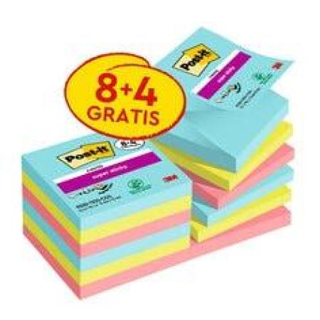 Post-it® Super Sticky Z-Notes Promotion, Cosmic Collection, 76 mm x 76 mm, 12 Blöcke à 90 Blatt zum Vorteilspreis, 100% PEFC SGSCH-PEFC-COC-110078