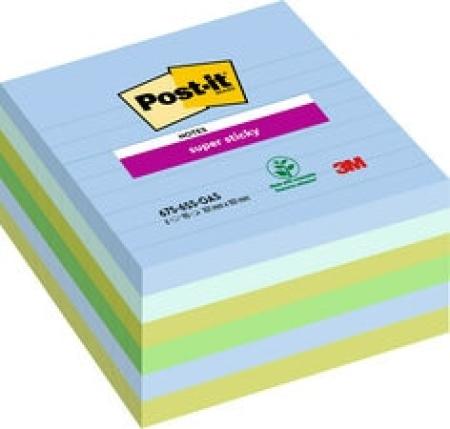 Post-it® Super Sticky Notes im Großformat, Oasis Collection, Liniert, 101 mm x 101 mm, 90 Blatt/Block, 6 Blöcke/Packung, 100% PEFC SGSCH-PEFC-COC-110078