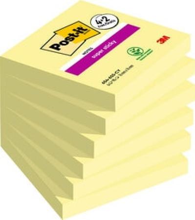 Post-it® Super Sticky Notes, Gelb, 76 mm x 76 mm, Promotion, 90 Blatt/Block, 4 Blöcke + 2 Gratis/Packung, 100% PEFC SGSCH-PEFC-COC-110078