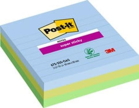 Post-it® Super Sticky Notes im Großformat, Oasis Collection, Liniert, 101 mm x 101 mm, 70 Blatt/Block, 3 Blöcke/Packung, 100% PEFC SGSCH-PEFC-COC-110078