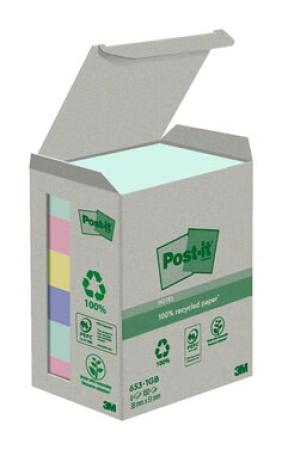 Post-it® Recycling Notes, Verschiedene Farben, 38 mm x 51 mm, 100 Blatt/Block, 6 Blöcke/Packung, 100% PEFC Recycled SGSCH-PEFC-COC-110078
