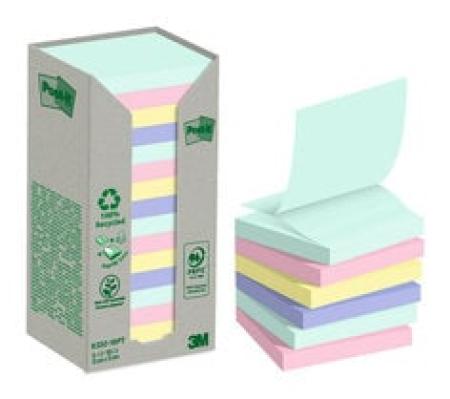 Post-it® Recycling Z-Notes, Verschiedene Farben, 76 mm x 76 mm, 100 Blatt/Block, 16 Blöcke/Packung, 100% PEFC Recycled SGSCH-PEFC-COC-110078