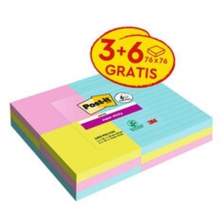 Post-it® Super Sticky Notes, Cosmic Collection, 3 Liniert + 6 Standard Blöcke, Verschiedene Größen, 90 Blatt/Block, 9 Blöcke/Packung, 100% PEFC SGSCH-PEFC-COC-110078