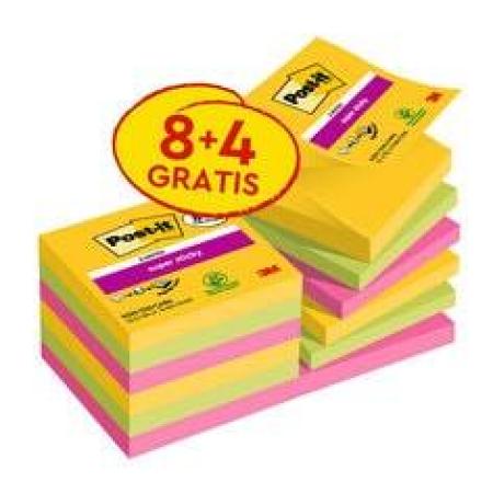 Post-it® Super Sticky Z-Notes Promotion, Carnival Collection, 76 mm x 76 mm, 12 Blöcke à 90 Blatt zum Vorteilspreis