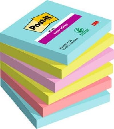 Post-it® Super Sticky Notes, Cosmic Collection, 76 mm x 76 mm, 90 Blatt/Block, 6 Blöcke/Packung, 100% PEFC SGSCH-PEFC-COC-110078