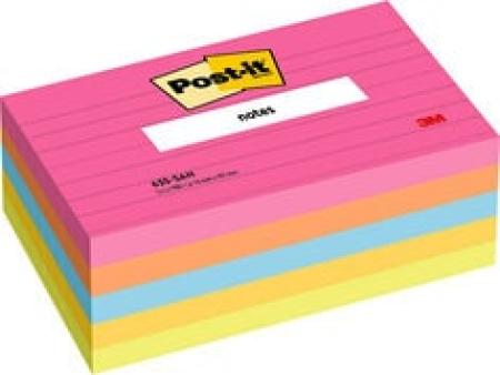 Post-it® Notes, Verschiedene Farben, Liniert, 76 mm x 127 mm, 100 Blatt/Block, 5 Blöcke/Packung, 100% PEFC SGSCH-PEFC-COC-110078