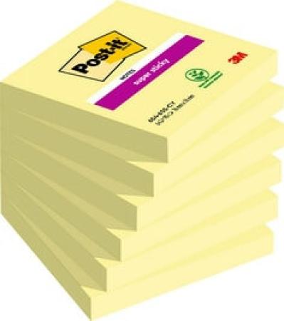Post-it® Super Sticky Notes 654-6SS-CY, Gelb, 76 mm x 76 mm, 90 Blatt/Block, 6 Blöcke/Packung, 100% PEFC SGSCH-PEFC-COC-110078