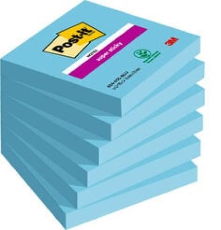 Post-it® Super Sticky Notes, Blau, 76 mm x 76 mm, 90 Blatt/Block, 6 Blöcke/Packung, 100% PEFC SGSCH-PEFC-COC-110078