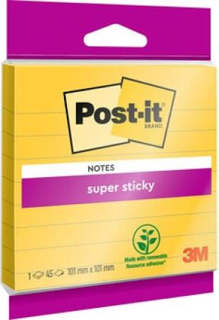 Post-it® Super Sticky Notes im Großformat, Liniert, Gelb, 101 mm x 101 mm, 45 Blatt/Block, 1 Block/Packung, 100% PEFC SGSCH-PEFC-COC-110078